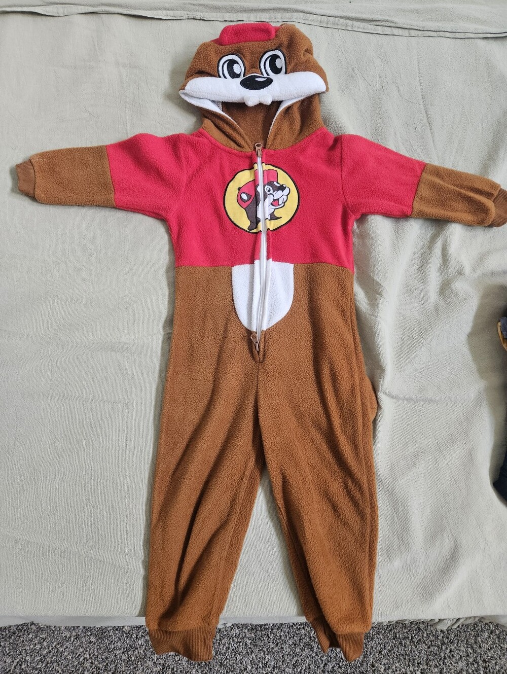 ​Buc-ee's Toddler Boys Girls 3T Fleece Onesie Pajamas Costume Hooded Beaver